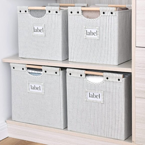 Closet Storage Bins Collapsible Fabric Baskets with Wooden Handles Jumbo 2 Pack - Picture 2 of 6